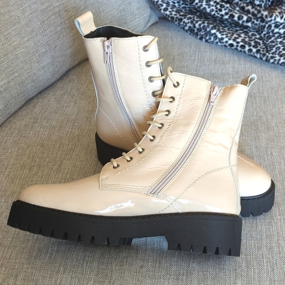 Maeve Patent Leather Combat Boots Lace Up Cream Size 37 US 6.5 - Picture 14 of 14